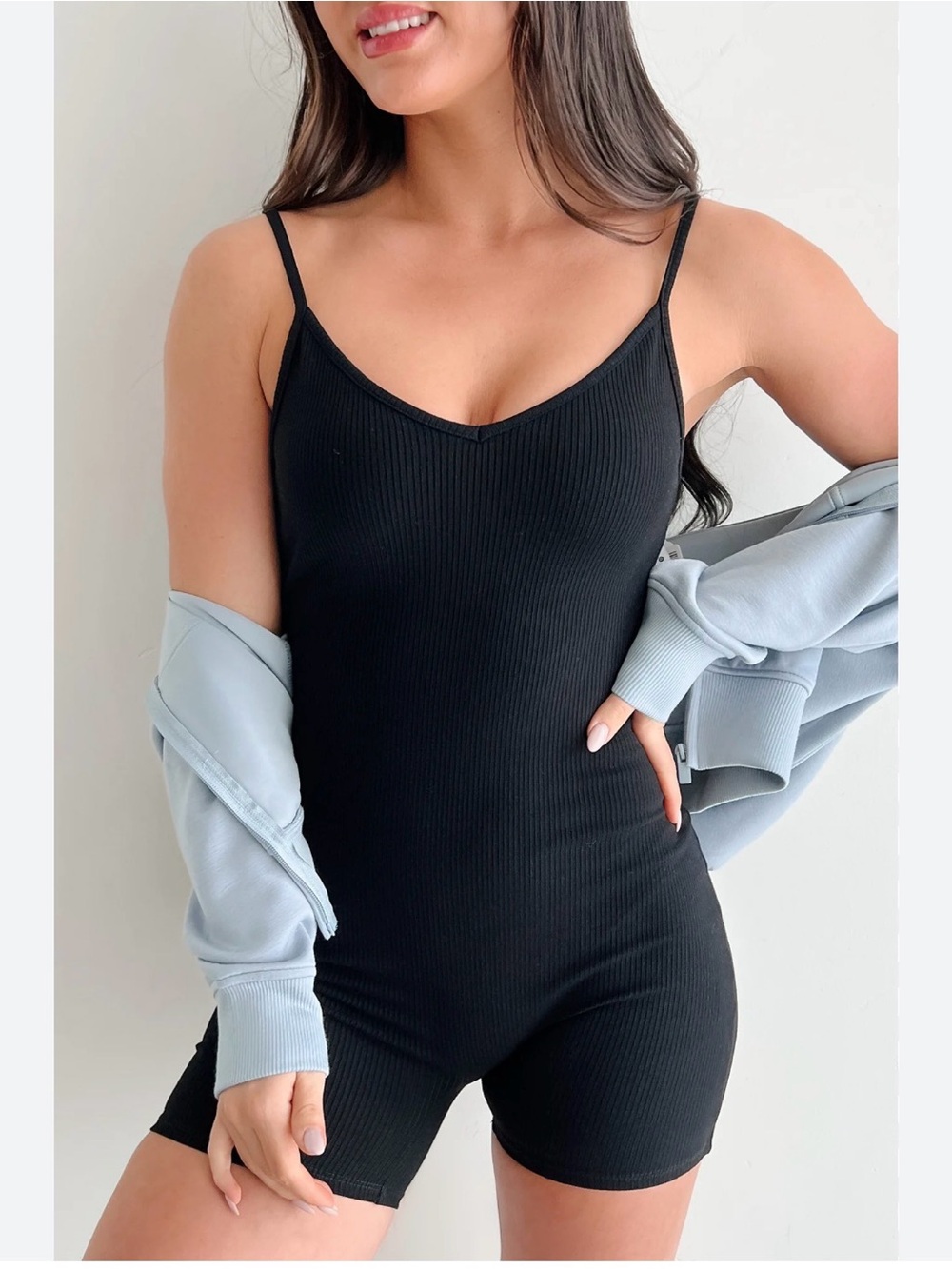 Zara Black Ribbed Spaghetti-Strap Bodysuit